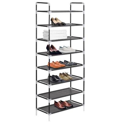 Range Chaussures à 8 Etagères Métal et Tissu non Tissé Noir